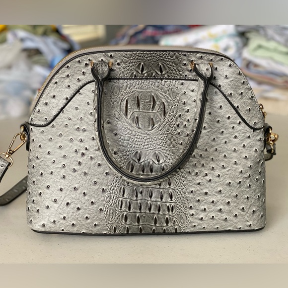 Faux alligator handbag—gray - Picture 1 of 4